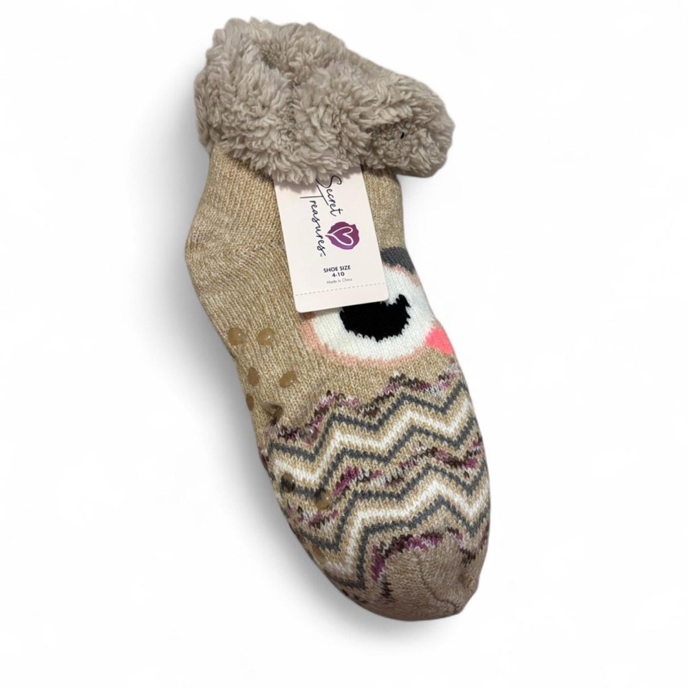 Secret Treasures Tan and Pink Fuzzy Socks
